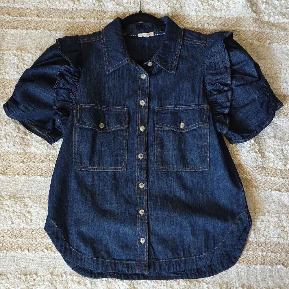 The Ozzi Ruffle-Sleeve Buttondown Shirt by Pilcro Size Small Relaxed - Picture 6 of 13